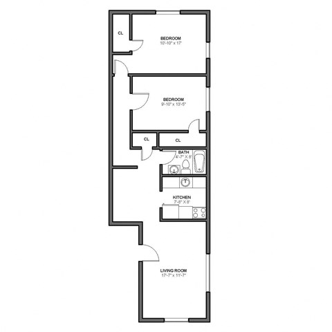 a floor plan of a 1 bedroom floor plan with a closet and an open floor